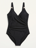 Simone | Women's Wrap V-Neck One-Piece Swimsuit with Gold Hardware