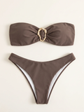 Nadia | Women's Wire-Free Bandeau Bikini Set with Gold Ring Detail