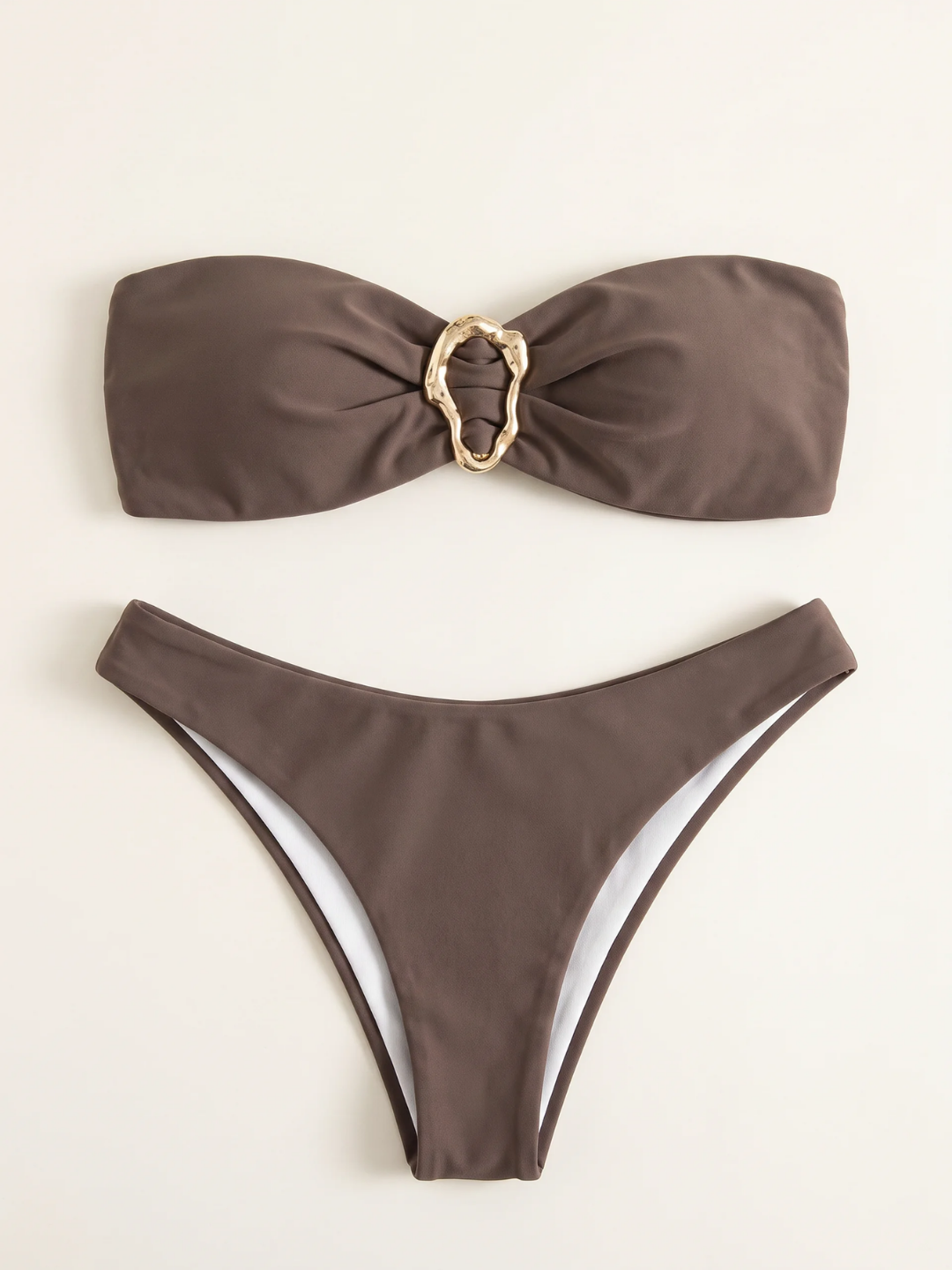 Nadia | Women's Wire-Free Bandeau Bikini Set with Gold Ring Detail