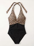 Savannah | Women's Leopard Print Twist-Front Halter One-Piece Swimsuit